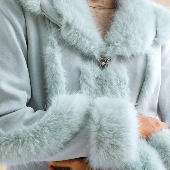 Women's Solid Color Patchwork Fluffy Long Sleeve Loose Fashion Jacket,Winter - Picture 6 of 6